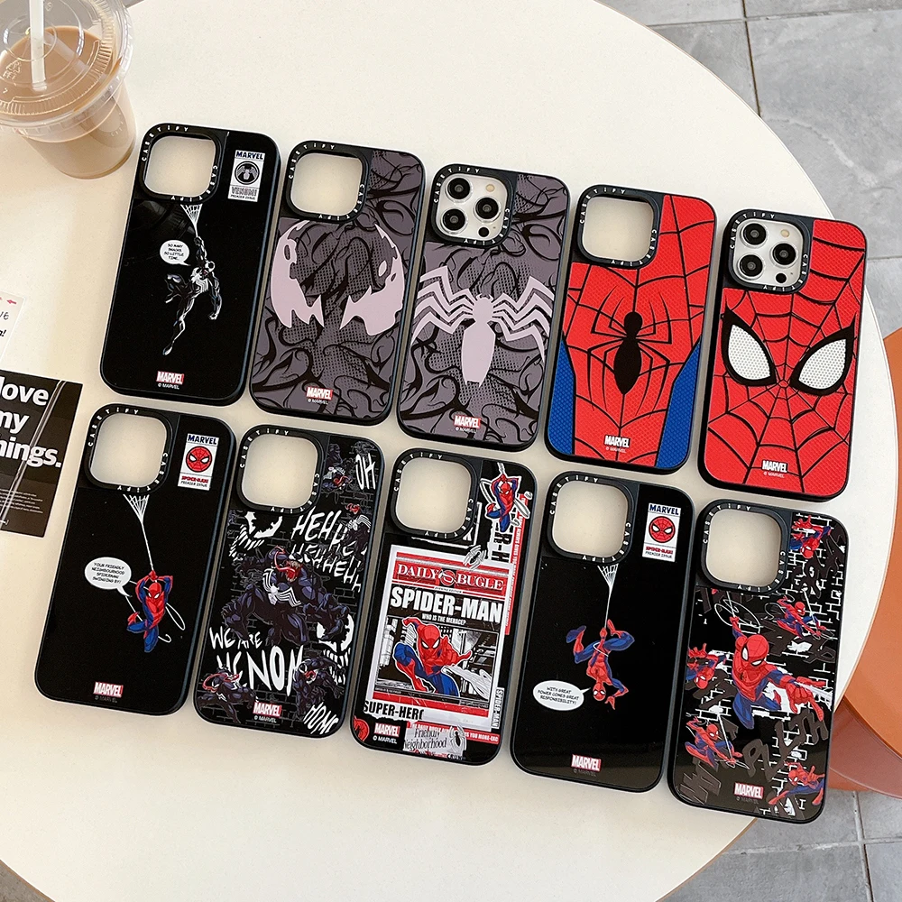 

Cartoon Super hero Marvels Spider-Mans Mirror Film Phone Case For iPhone 14 13 12 11 Pro Max 14 Pro Anti-drop Back Cover Funda