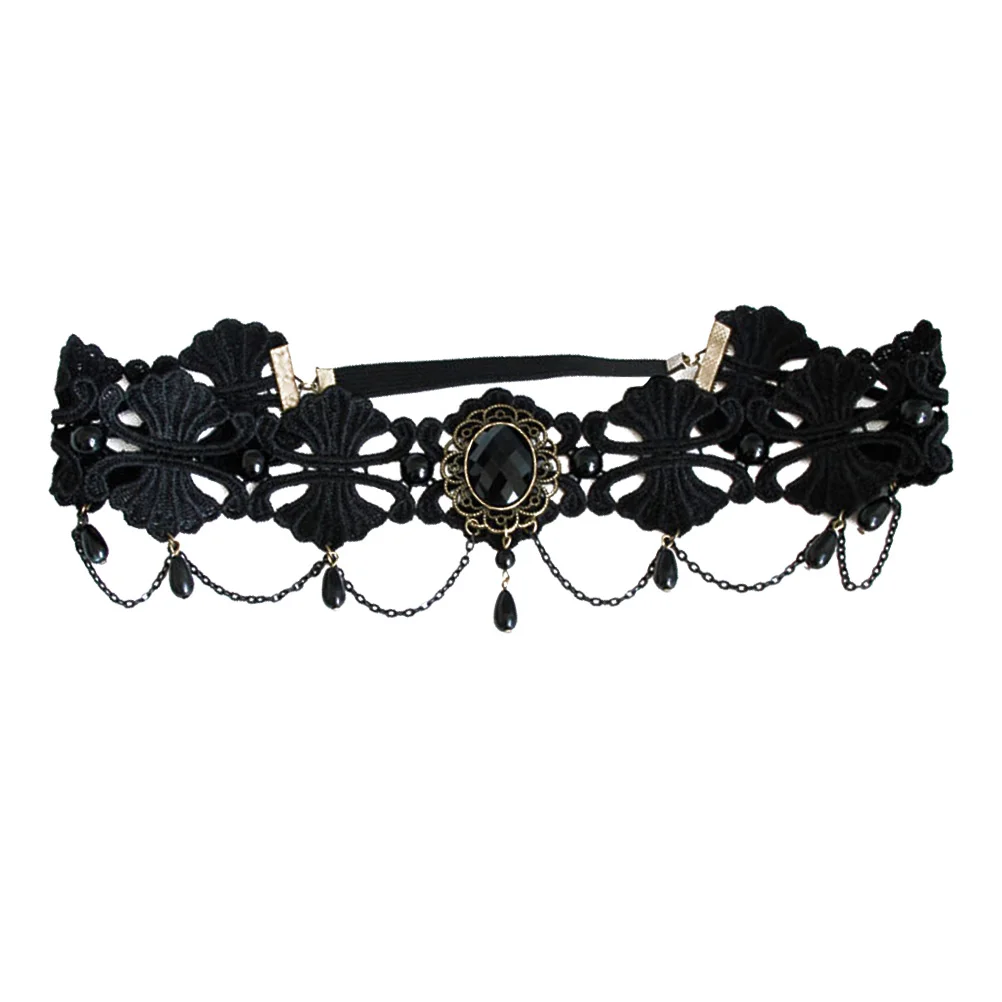 

Forehead Band Headband Lace Black Hair Headdress Gothicelastic Headbands Accessoriesforchain Crystal Rhinestone Veil Jewelry