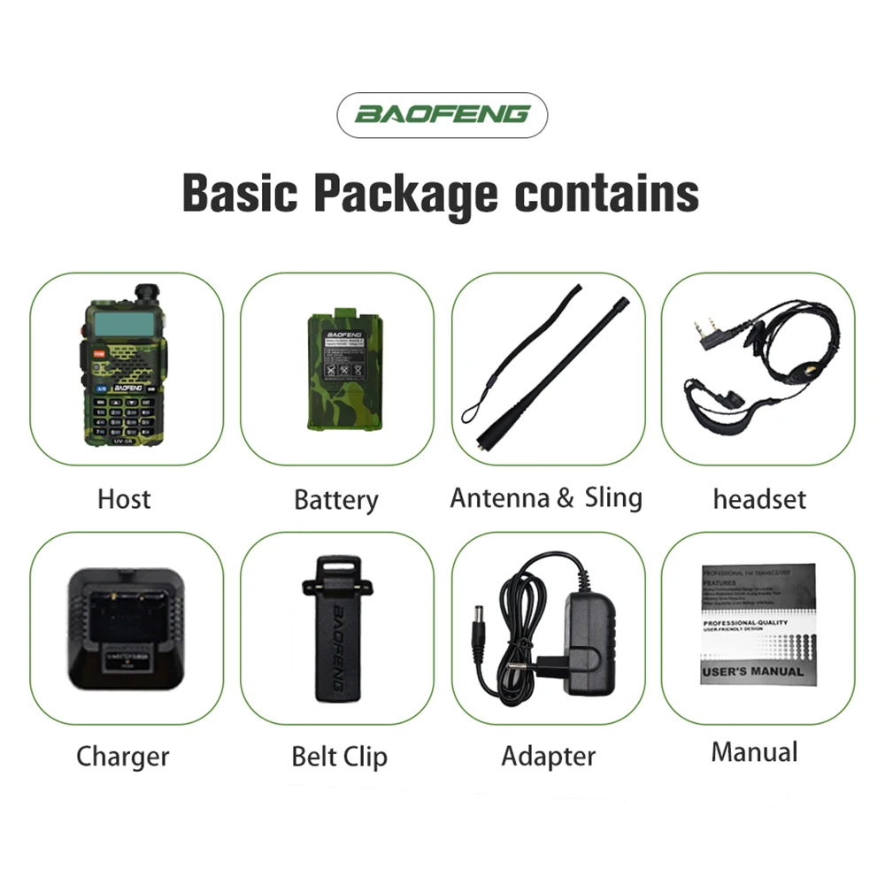 2pcs Walkie Talkie Baofeng UV-5R Two Way Radio Dual Band Ham CB Radio 128CH VHF UHF 136-174MHz & 400-520MHz 2PCS Pofung Intercom