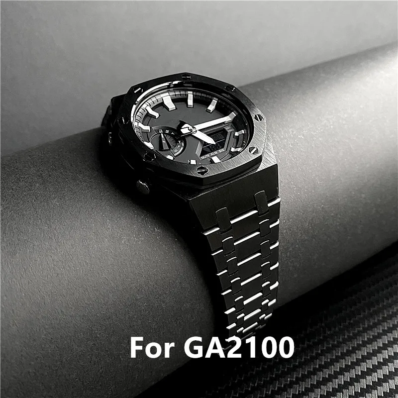 

Luxury Oak Metal Steel Strap Band Case For casio G Shock Ga2100 GA2110 watch Mod Replace Ap Bracelet Farm Replacement Wholesale