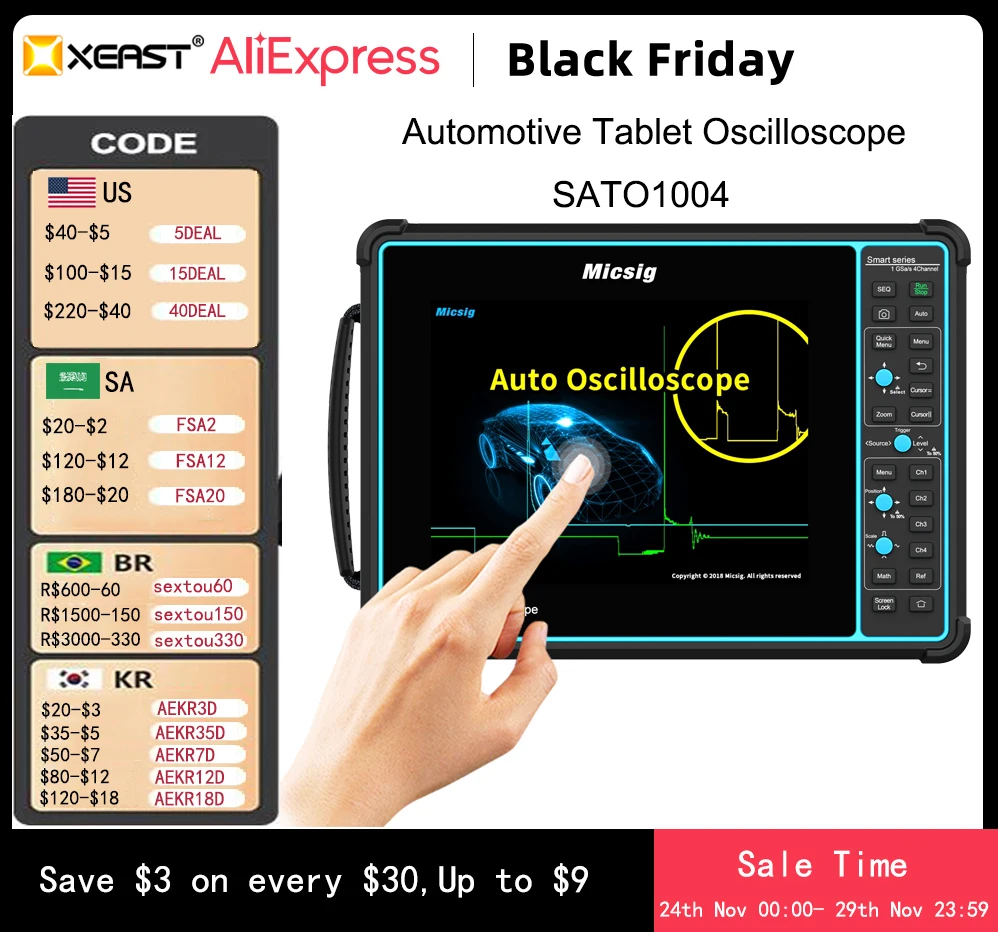 

Micsig Automotive Tablet Oscilloscope SATO1004 Handheld Portable Lgnition Diagnostic Analysis 100Mhz 4CH Touch Screen ATO1104