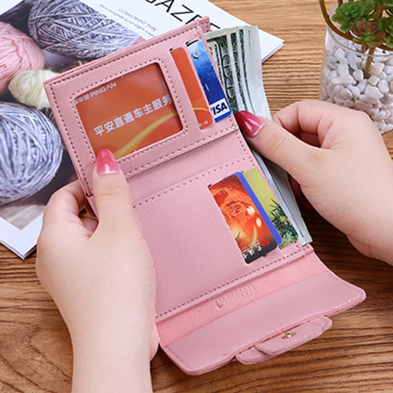 Women Wallets Female Short Design Fashion Three Fold Purse Simple Cute Student Clutch Card Holder Coin Purse