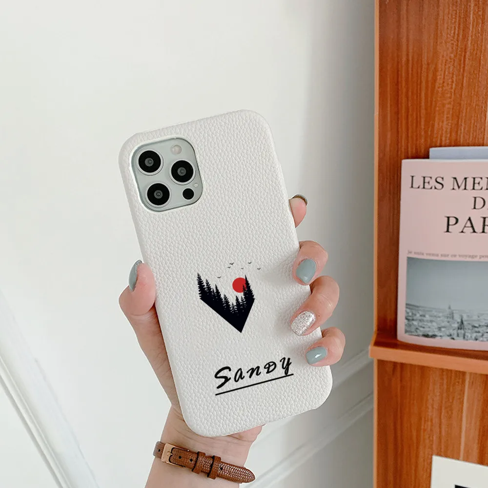 

Fashion Personalized Custom Name Phone Case Suitable for iPhone 14, 13, 12, 11 Pro Max X XS with Leather Big Hole Sunset Forest
