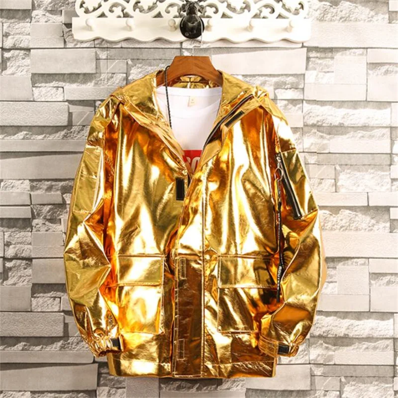 Concert group jacket men's and women's singer stage performance gold bright top hooded clothing ropa hombre camisa masculina