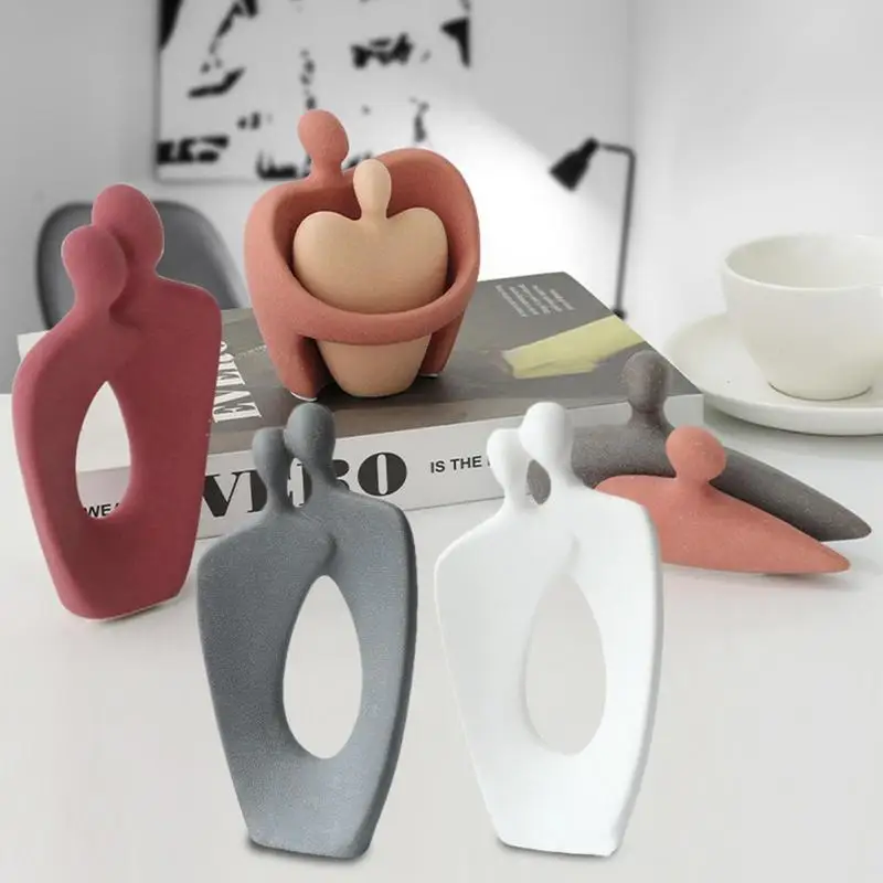 

Nordic Creative Abstract Statue Ceramic Matte Sculpture Morandi Lover Couple Desktop Ornaments Home Decoration Room Decor