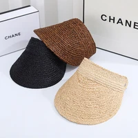 luxury brand summer woman empty top hat raffia straw sun hats anti uv female visor adjustable beach cap outdoor baseball caps