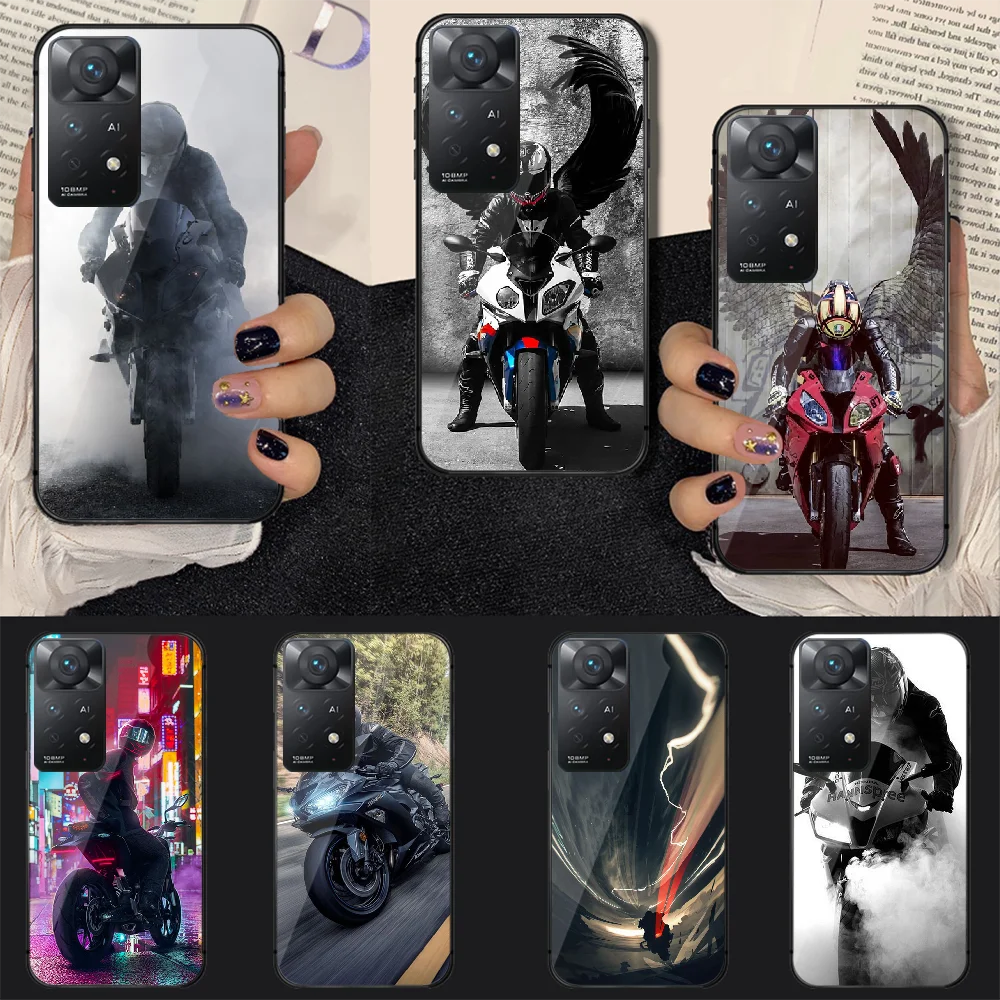 

Moto Motorcycle Cool Man Tempered Glass Phone Case Cover For Xiaomi Redmi Note 7 8 9 10 11 12 S Pro Plus 5G 9C 10C K60