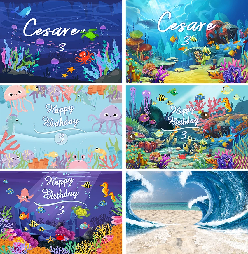 

Underwater World Photography Backdrop Colorful Seabed Coral Reef Sea Fishes Background Child Kids Mermaid Themed Birthday Party