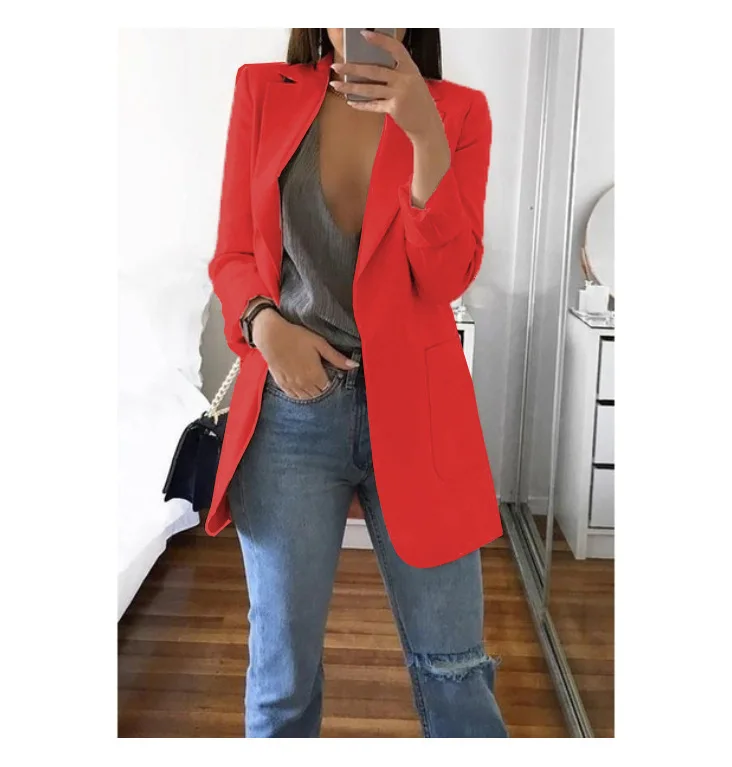 autumn winter women long-sleeved suit coat solid color slim cardigan blouse temperament elegant blazer office ladies female