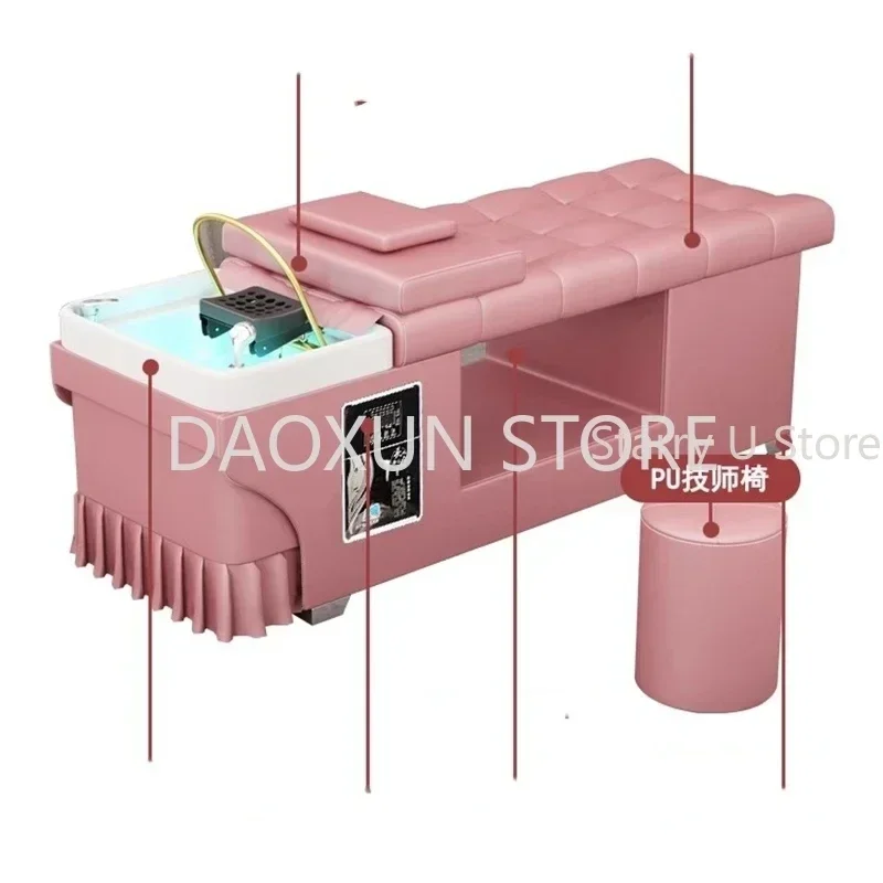 Head Spa Кровать для мытья волос Розовое освещение Массажный стилист Комфортное