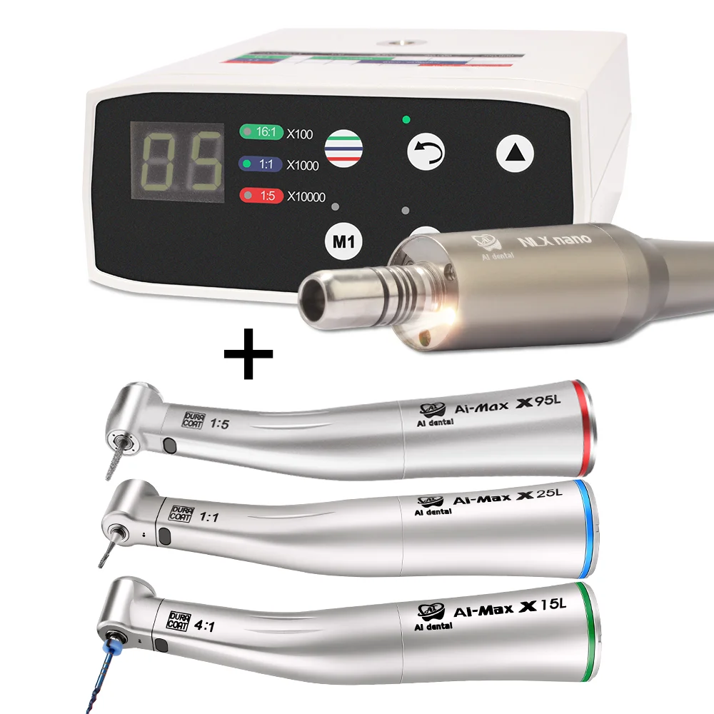 

Oral Kit Brushless Micromotor Machines Set Electric Motor With Dental 1:1/1:5 /4:1 Fiber Optic Contra Angle Handpiece