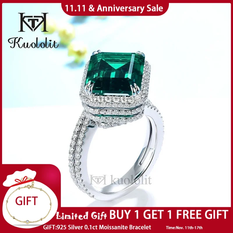 

Kuololit 6CT Lab Grown Emerald Moissanite Ring for Women Solid 18K 14K Gold Jewelry Green Gemstone Ring for Engagement Wedding