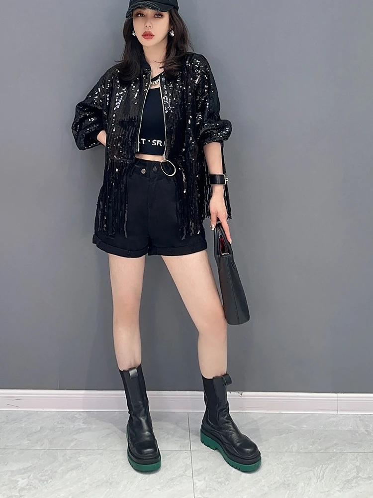 

SuperAen 2023 Summer New Korean Style Casual Sequin Tassel High Street Short Coat Women's Jacket