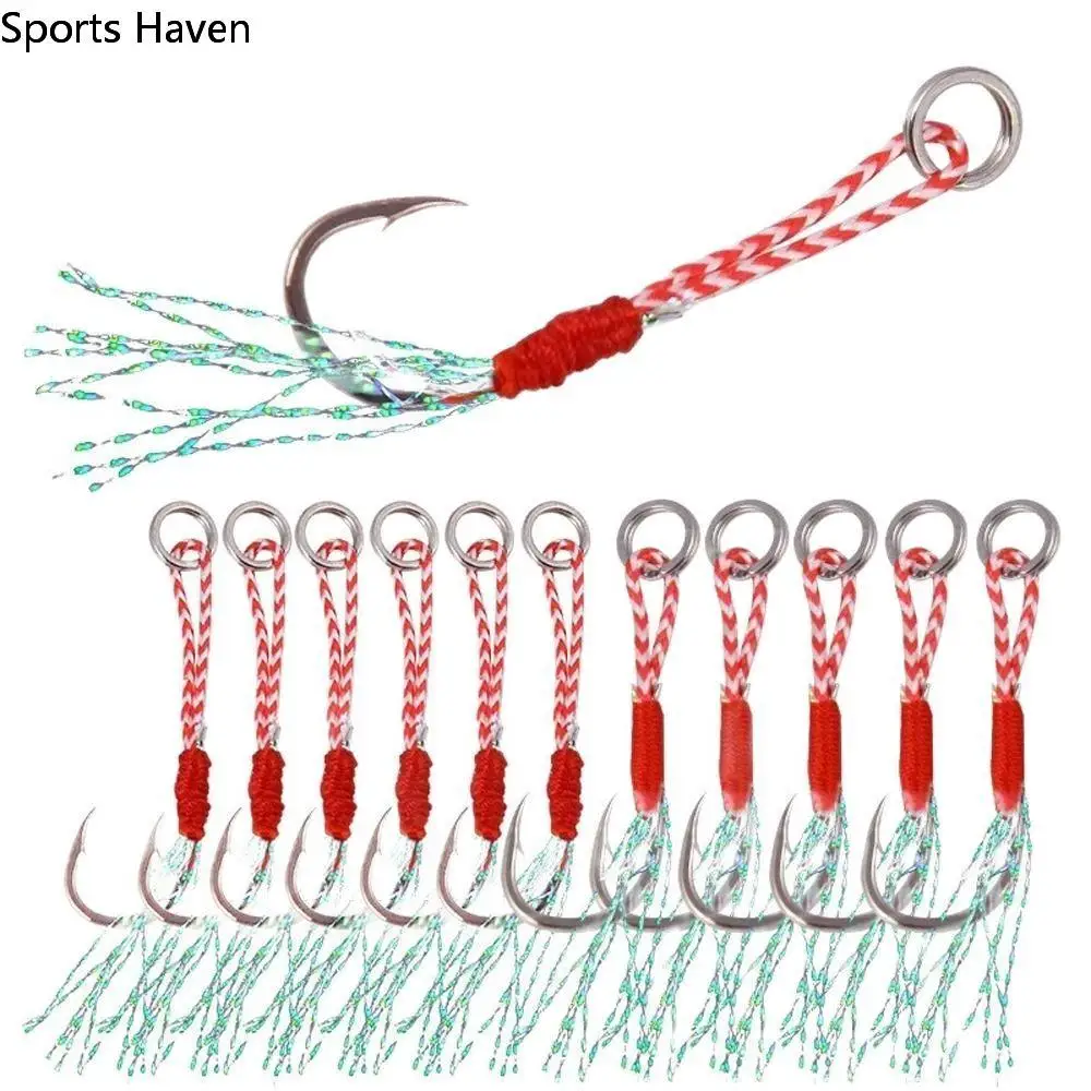 

10 PCS High Carbon Steel Cast Jigs Assist Hook Slow Jigging Thread Feather Single Jig Hooks