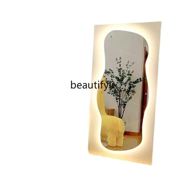 

zq Irregular Wave Full Body Floor Mirror Led Dressing Mirror Home Clothing Store Luminous Mirror
