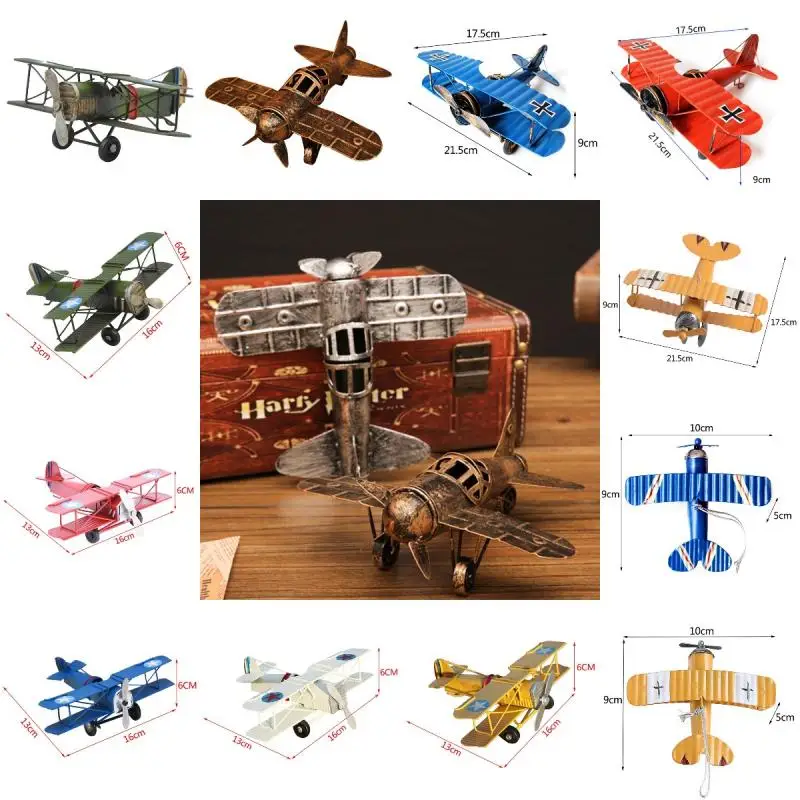 

Vintage Wrought Iron Mini Aircraft Model Ornaments Car Interior Retro Tin Airplane Home Desktop Decoration Plane Hanging Crafts