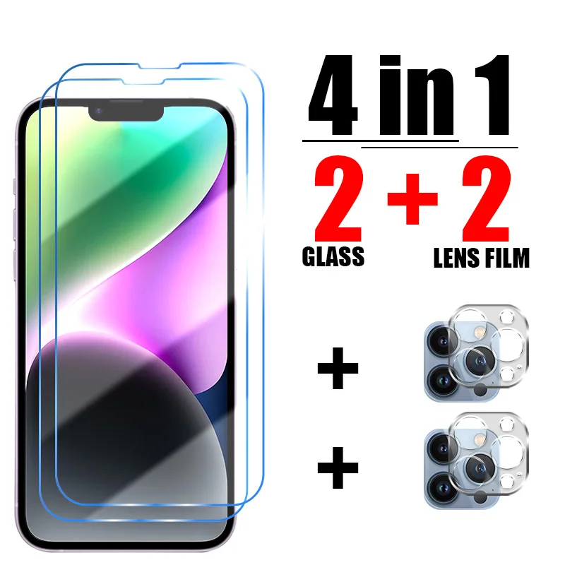 

4in1 Tempered Glass for iPhone 14 13 12 11 Pro Max 13 12 Mini Camera Lens Protector for iPhone XR X XS Max 14 Plus Glass