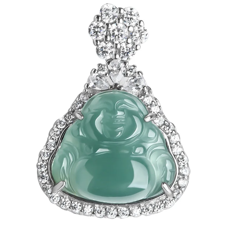 Burmese Jade Maitreya Pendant Accessories Stone Choker Charms Natural Blue Men Emerald Jadeite Necklace 925 Silver Necklaces