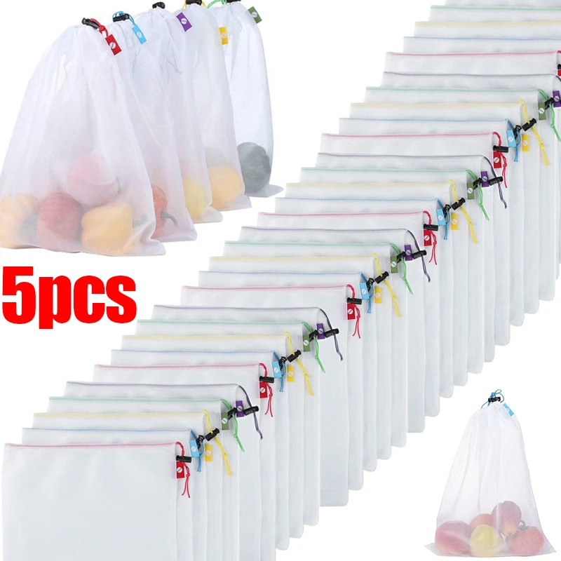 

Shopping Bags Kitchen Vegetable Bag Storage Washable Colorful Storage Sundries Produce Fruit Reusable Net Mesh Mesh 5pcs Toys