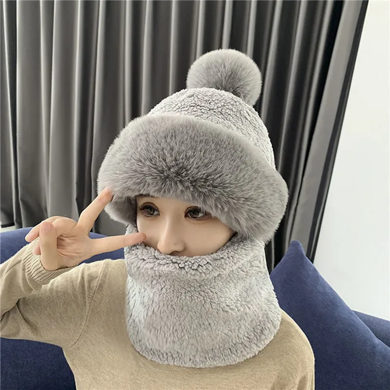 

Autumn Winter Women's Hat Caps Knitted Warm Scarf Thick Windproof Multi Functional Hat Scarf Set For Women