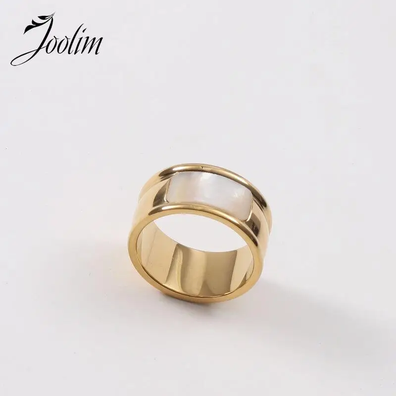 

Joolim Jewelry Wholesale High End PVD No Fade Fashion Light Luxury Arc Cambered Shell Stainless Steel Rings Trend For Women
