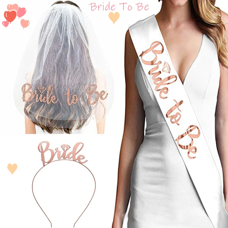 

Wedding Decoration Bronzing Bride To Be Veil Satin Sash Bridal Shower Veil Team For Bachelorette Hen Party Decoration Supplies