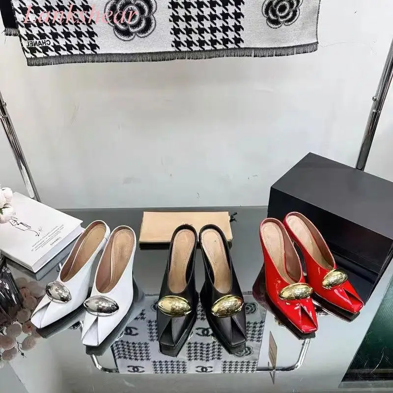 Женские туфли на высоком каблуке открытый носок модные элегантные металлическое