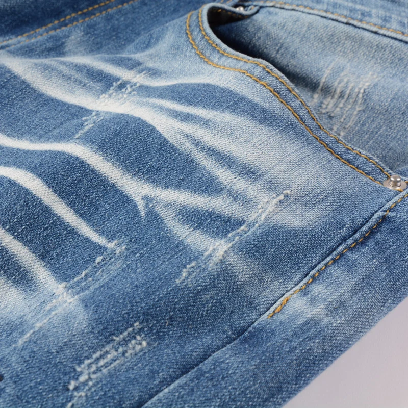 Street Fashion Men Jeans Retro Blue Elastic Slim Fit Ripped Jeans Men Punk Trousers Patch Designer Hip Hop Brand Pants Hombre