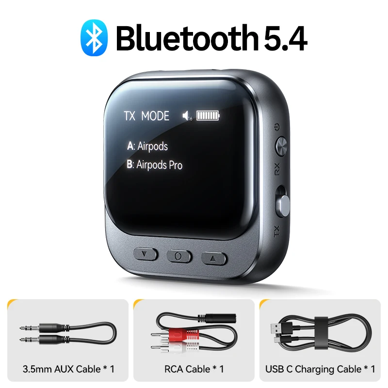 

Автомобильный Bluetooth-приемник Joyroom 5,4, передатчик 2-в-1, автомобильный Bluetooth-адаптер AUX со светодиодным дисплеем TX/RX, двойной режим для автомобильной музыки