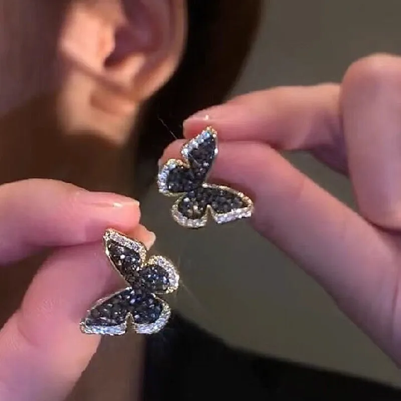 

Инкрустированные цирконами черные кристаллы серебряного цвета серьги-бабочки женские индивидуальные модные серьги Свадебные Ювелирные изделия Подарки на день рождения