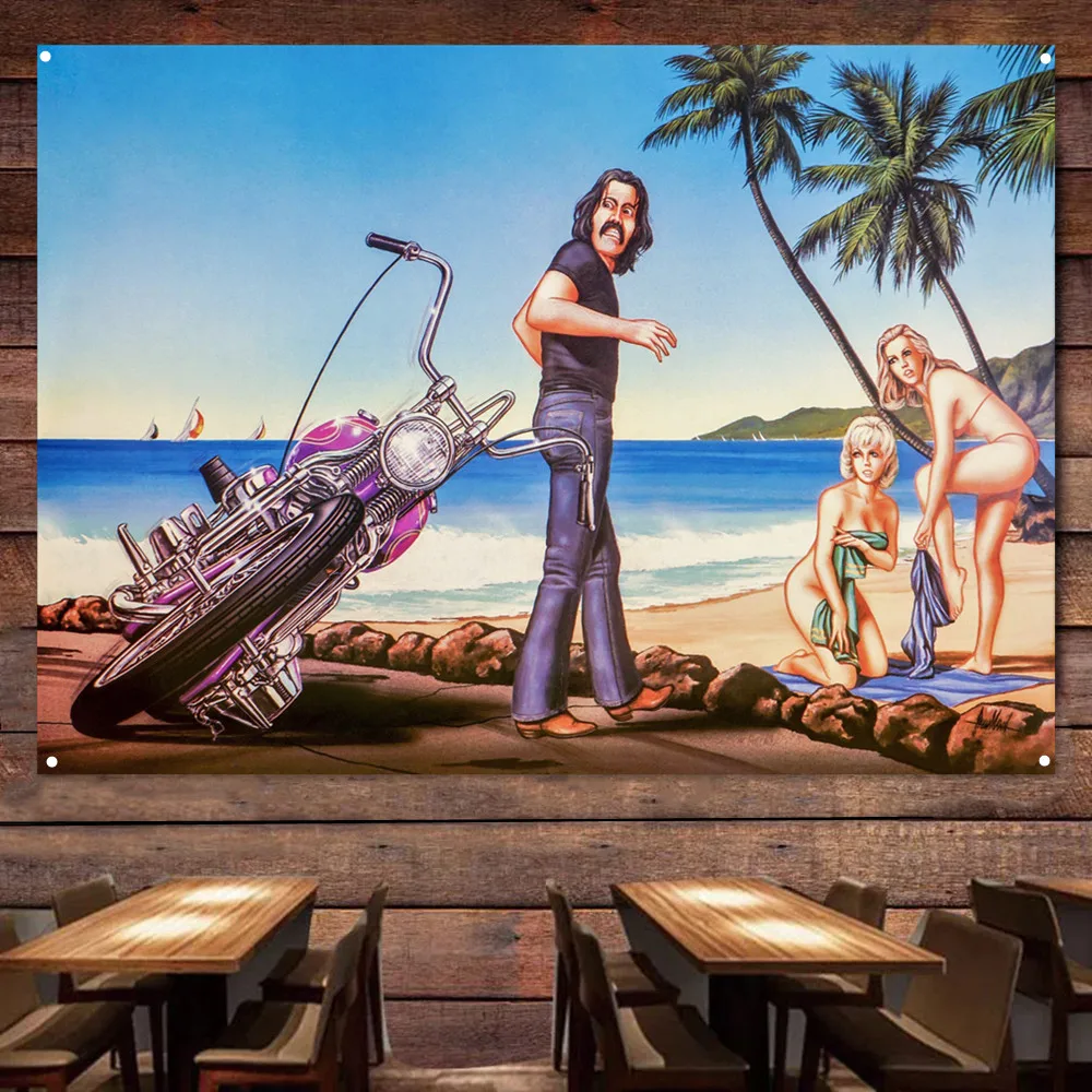 

Пляжное плавание Мотоцикл Райдер картина для гаража искусственная стена флаг автопостер для заправочной станции мужская пещера домашний декор наклейка