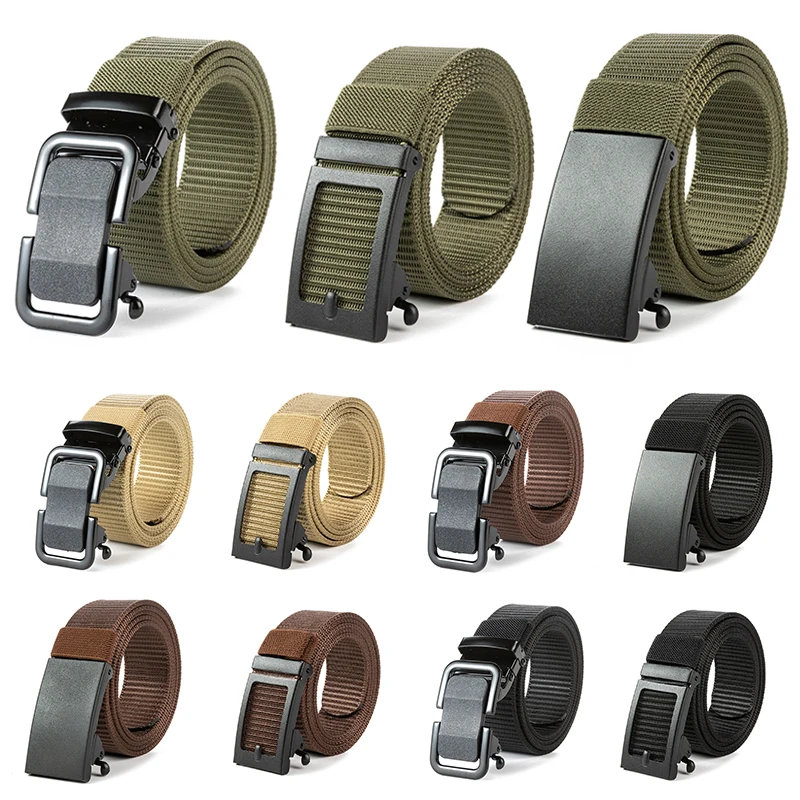 Solid Color Men Canvas Belt Alloy Nylon Waist Belt Casual  Toothless Automatic Buckle Belt Jeans Waistband Weaving Waistband