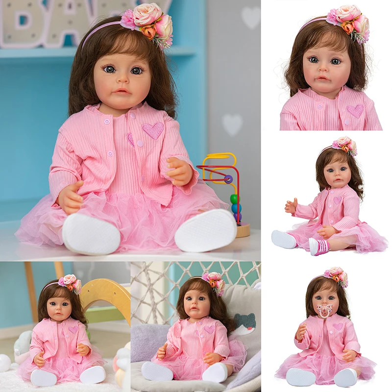 

22inch Reborn Full Body Soft Silicone Vinyl Toddler Girl Suesue Visible Veins Hand Rooted Hair High Quality Collectible Art Doll
