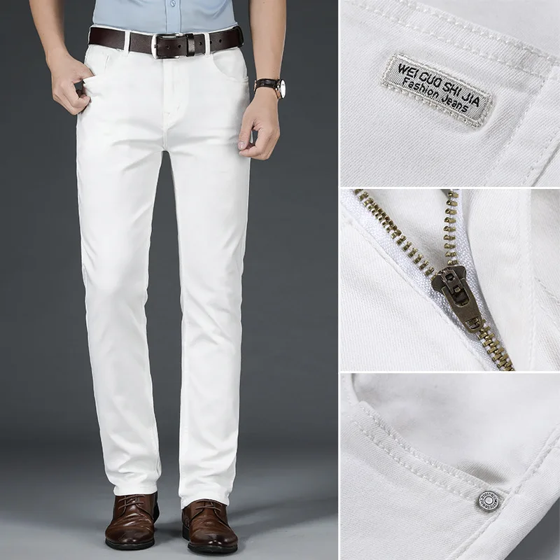 

Men's Slim Mid-high Waist Casual Straight Elastic Business Long Leg Jeans