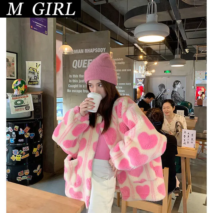 

Женская фланелевая куртка на молнии, с капюшоном и принтом сердечек