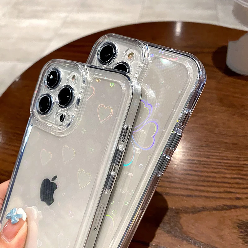 Чехол С Рисунком бабочки и лазерным градиентом Радужный акриловый чехол для iPhone