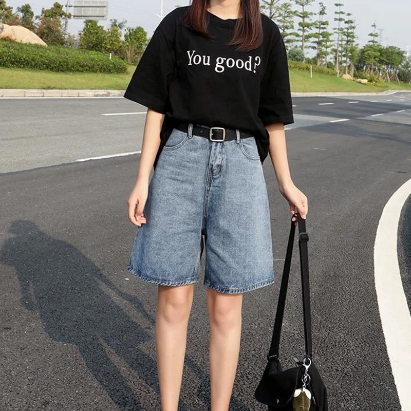 Bermuda Shorts For Women Women Denim Half Pants Y2K High Waist Long Casual Biker Shorts Wide Baggy Korean Shorts Woman Summer