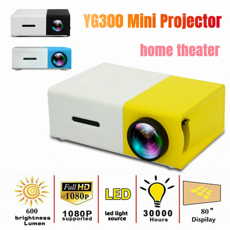 

YG300 Pro Mini Projector 480x272 Pixels Supports 1080P HDMI-compatible USB Audio LED Home Theater Portable Media Video Player