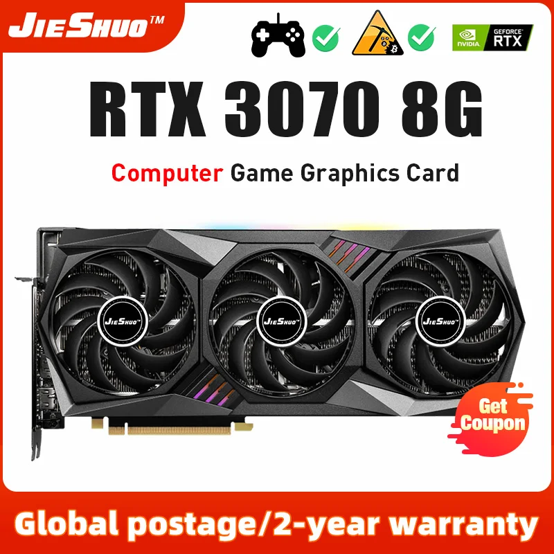 

Игровая видеокарта JIESHUO GeForce RTX 3070 8 ГБ NVIDIA GPU GDDR6 256bit HDMI * 1 DP * 3 PCI-E 4,0x16 rtx3070 8 Гб видеокарта