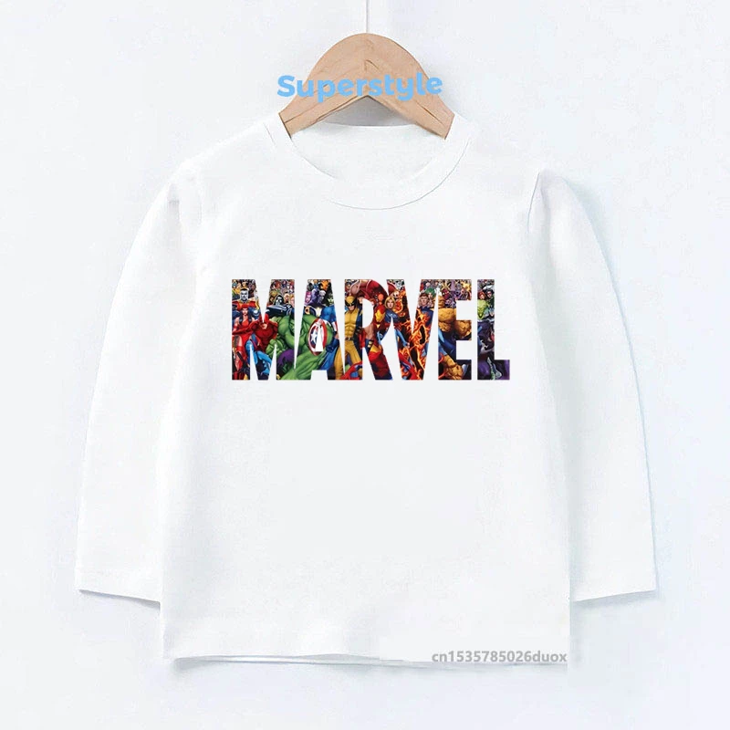 

2022 Autumn Kids Boy Popular Long Sleeve T-shirt Marvel Letters Print Toddler Boys Clothes Superhero Fashion Bottoming Shirt