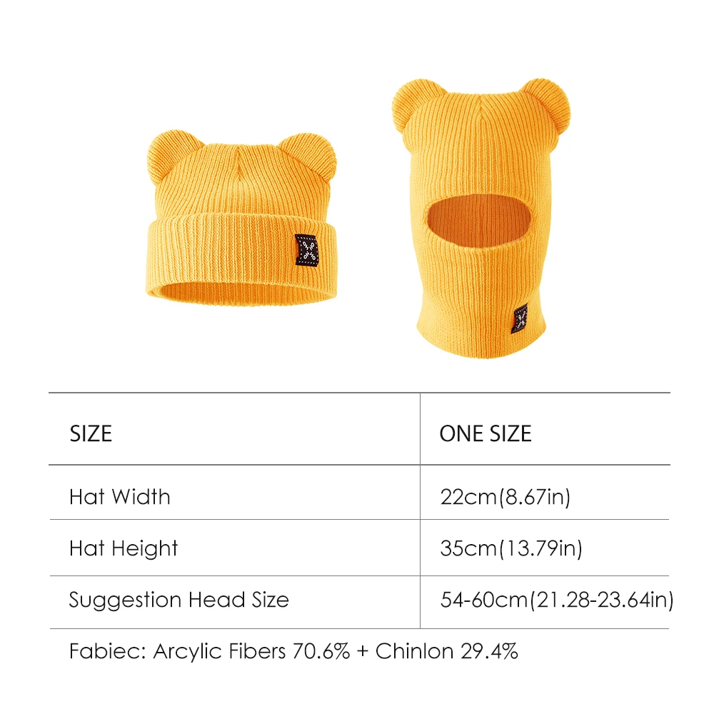 OhSunny Warm Wool Knitted Hat Winter Ski Hat Women Foldable Knitted Hat Dual-purpose Bear Ear Hat Bonnets for Women Beanie