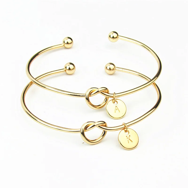 

Fashion Knot 26 Letters Initial Bangle Bracelet for Women Men Couple Gold Color Metal Open Cuff Jewelry Birthday Wrist Gifts