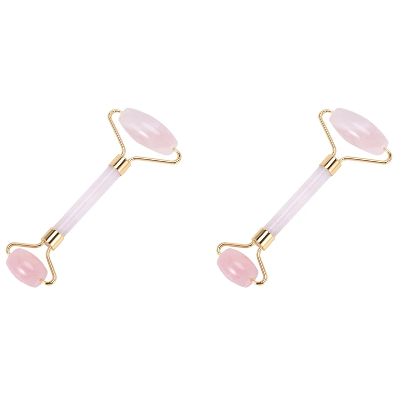 

2X Jade Stone Facial Massage Roller Practical Jade Rose Quartz 01