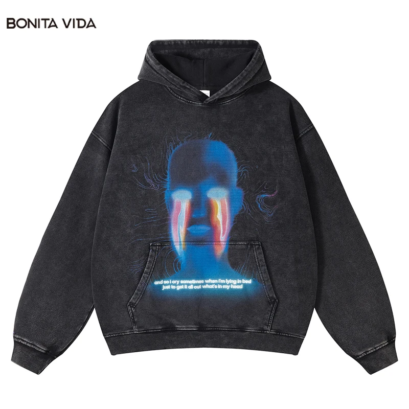 

Толстовка Мужская винтажная с капюшоном, свитшот с абстрактным графическим принтом в стиле хип-хоп, уличная одежда, Модный пуловер с капюшоном в стиле Харадзюку, панк-гот, 2023