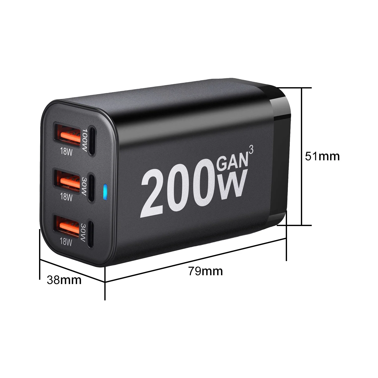 Быстрое зарядное устройство GaN 200W с 6 портами, USB Type-C PD 100W, QC4.03.0, адаптер питания для Samsung, ноутбуков и iPhone. (art.: 3920db7141608) - 3920db7141608