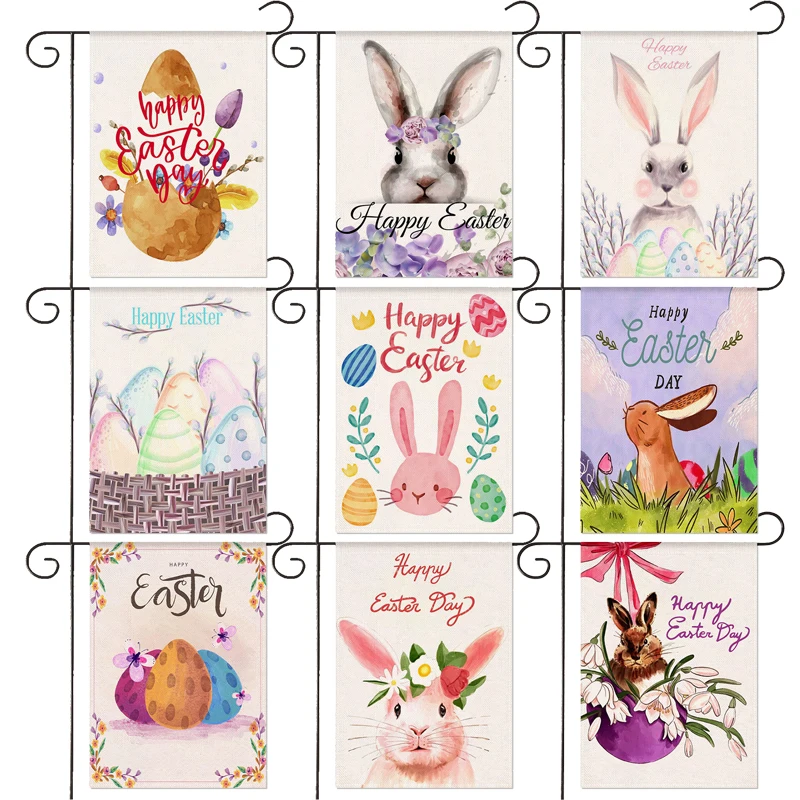 

Welcome Spring Cute Bunny Garden Flag Vertical Happy Easter Rabbit Spring Small Farmhouse yard Outdoor 30*45CM（11.81IN*17.71IN）