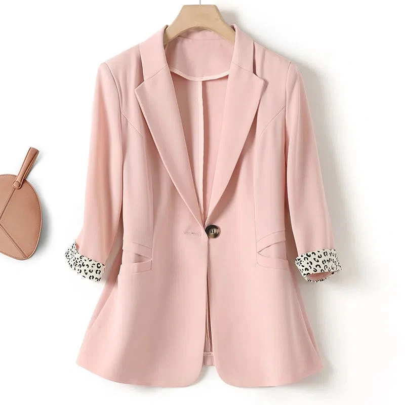 

Women Blazers New Korean Summer Three Quarter Sleeve Single Button Suit Coat Lady Office Blazer Female Outerwear Women Clothing