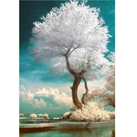 5d diamond painting white tree lakeside view full drill by number kits diy diamond set arts craft decorations