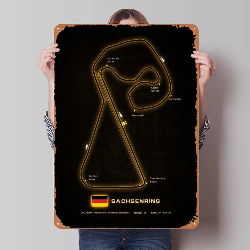 Sachsenring F1 Racing Circuit Металлический плакат Настенная художественная роспись на заказ