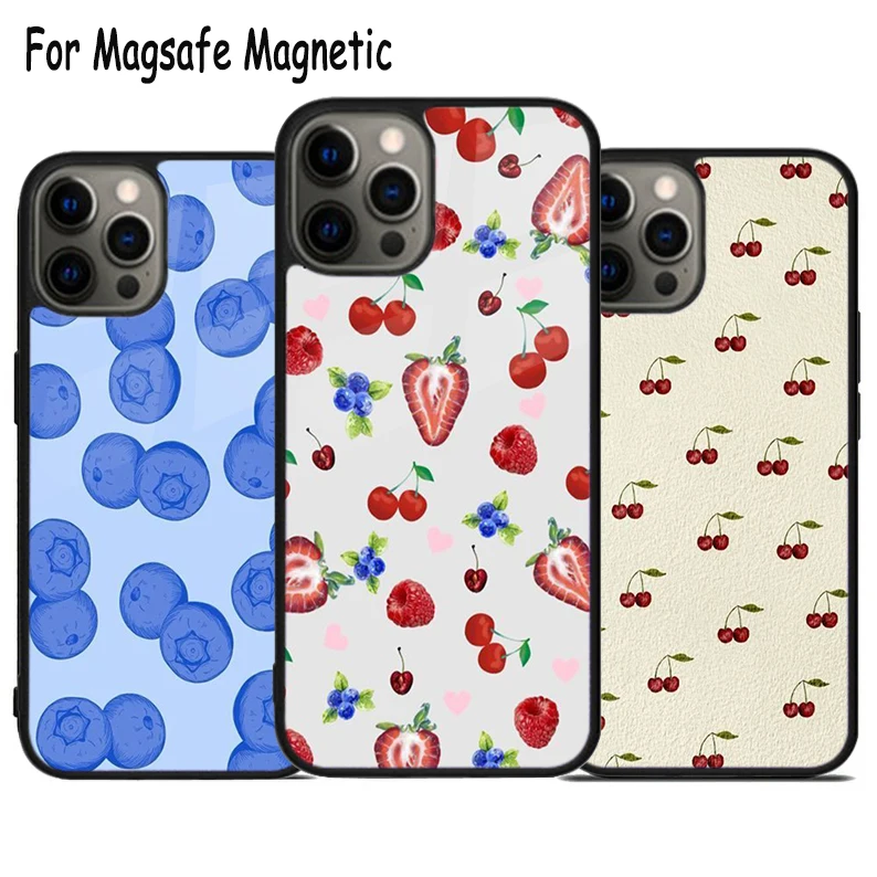 Чехол Magsafe с рисунком ягод для телефона беспроводной зарядкой iPhone 15 16 14 13 11 12 Pro Max